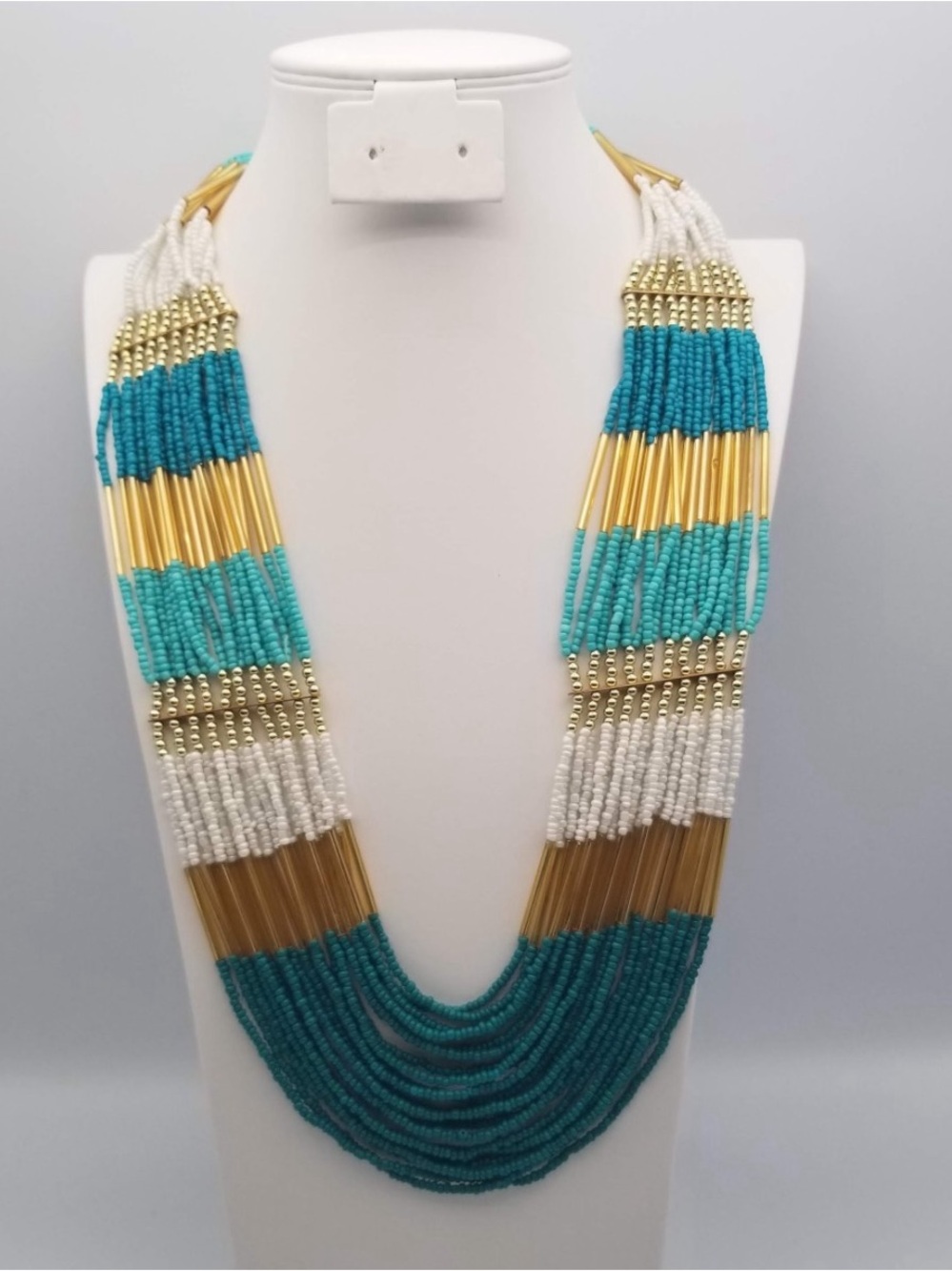 Turquoise & Gold Multi-Strand Beaded Necklace - Women Jewelry